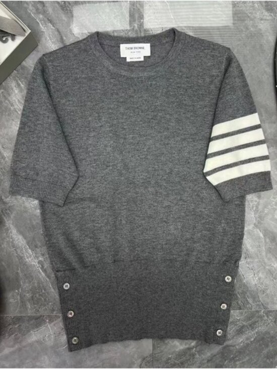 Thom Browne Tops - THOM BROWNE Four-Stripe Summer Knit Sweater, Crew Neck, Short Sleeve, Women's